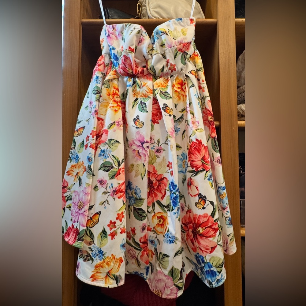 Ever New Joni Floral Print Strapless Babydoll Dress in Tivoli Floral